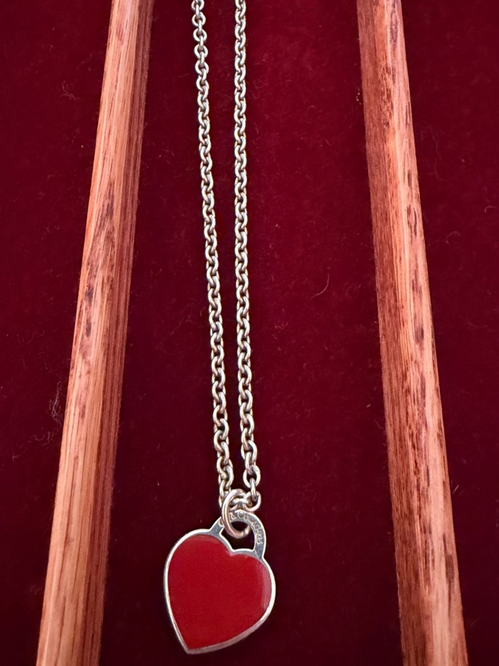 Tiffany Red Heart Pendant Necklace on Tiffany eighteen inch chain